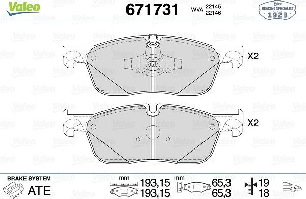 Valeo 671731 - Гальмівні колодки, дискові гальма autozip.com.ua