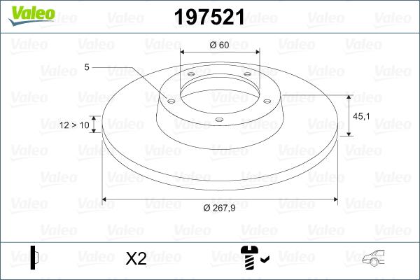 Valeo 197521 - Гальмівний диск autozip.com.ua