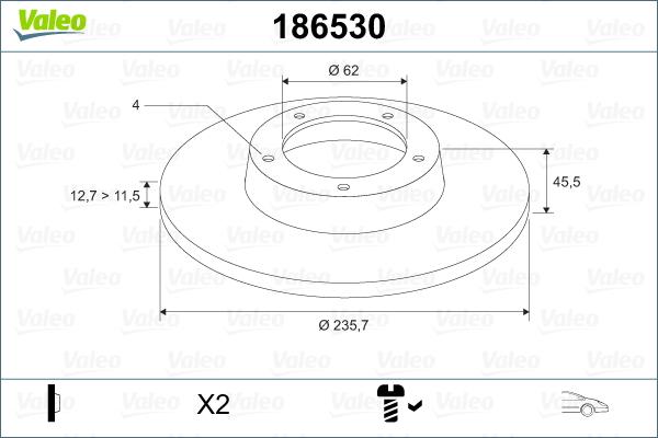 Valeo 186530 - Гальмівний диск autozip.com.ua