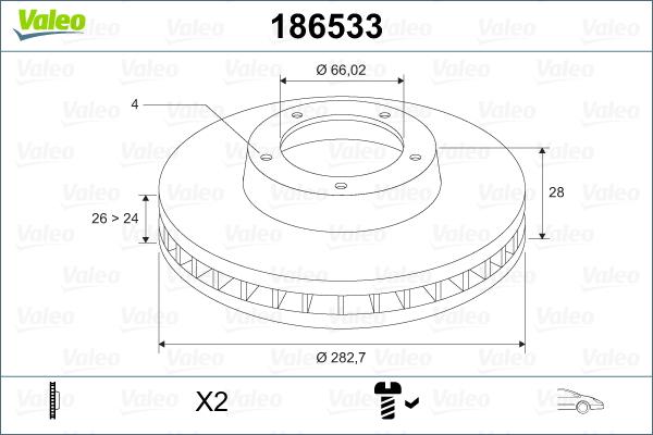 Valeo 186533 - Гальмівний диск autozip.com.ua