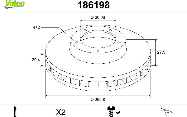 VALEO 186198 - Гальмівний диск autozip.com.ua