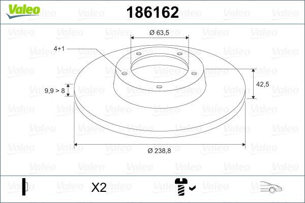 Valeo 186162 - Гальмівний диск autozip.com.ua