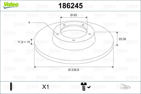 VALEO 186245 - Гальмівний диск autozip.com.ua