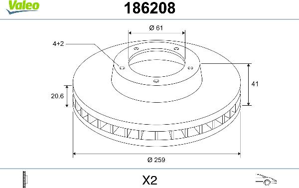 VALEO 186208 - Гальмівний диск autozip.com.ua