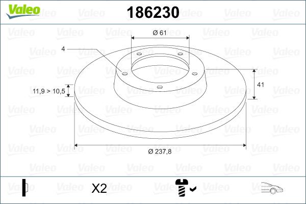 VALEO 186230 - Гальмівний диск autozip.com.ua
