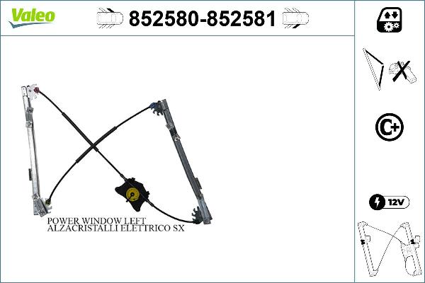 VALEO 852580 - Підйомний пристрій для вікон autozip.com.ua