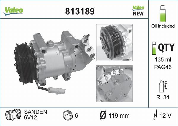 VALEO 813189 - Компресор, кондиціонер autozip.com.ua