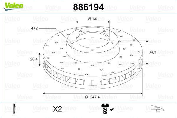 Valeo 886194 - Гальмівний диск autozip.com.ua