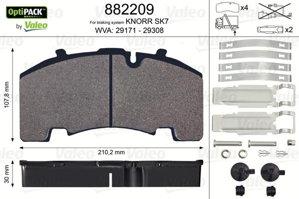 Valeo 882209 - Гальмівні колодки, дискові гальма autozip.com.ua