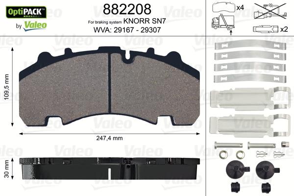 Valeo 882208 - Гальмівні колодки, дискові гальма autozip.com.ua