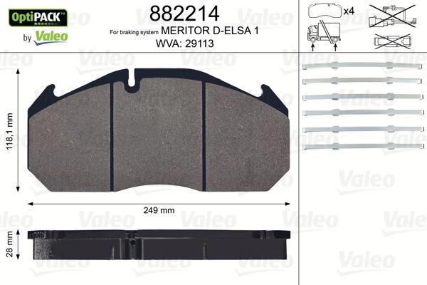 Valeo 882214 - Гальмівні колодки, дискові гальма autozip.com.ua