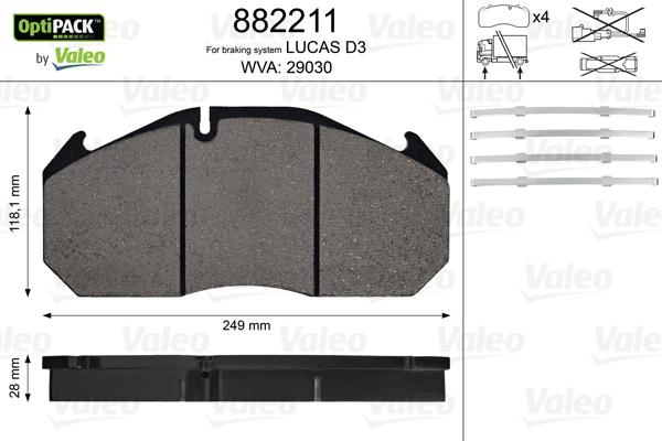 VALEO 882211 - Гальмівні колодки, дискові гальма autozip.com.ua