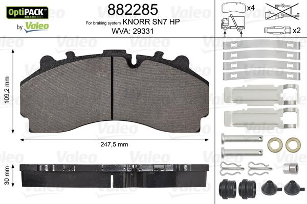 VALEO 882285 - Гальмівні колодки, дискові гальма autozip.com.ua