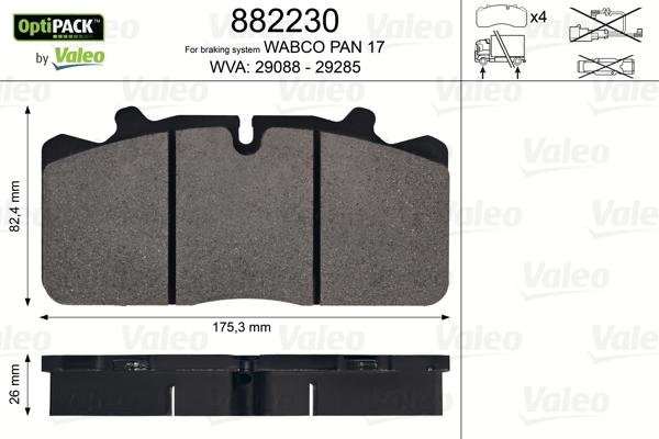 VALEO 882230 - Гальмівні колодки, дискові гальма autozip.com.ua