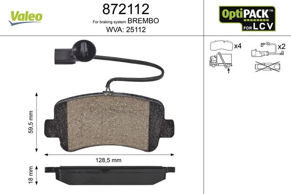 VALEO 872112 - Гальмівні колодки, дискові гальма autozip.com.ua