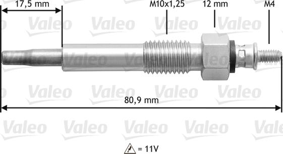 VALEO 345 160 - Свічка розжарювання autozip.com.ua
