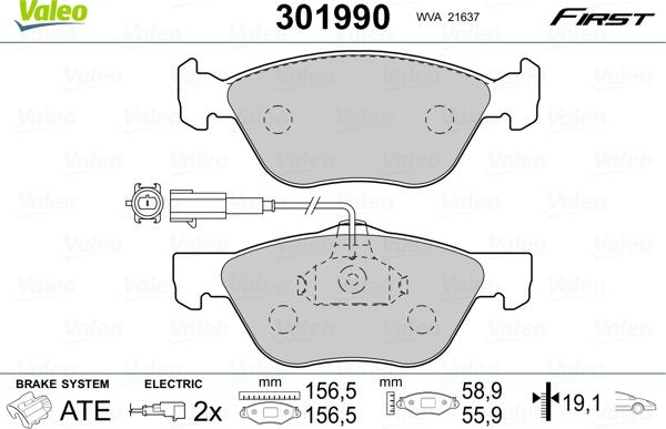 VALEO 301990 - Гальмівні колодки, дискові гальма autozip.com.ua