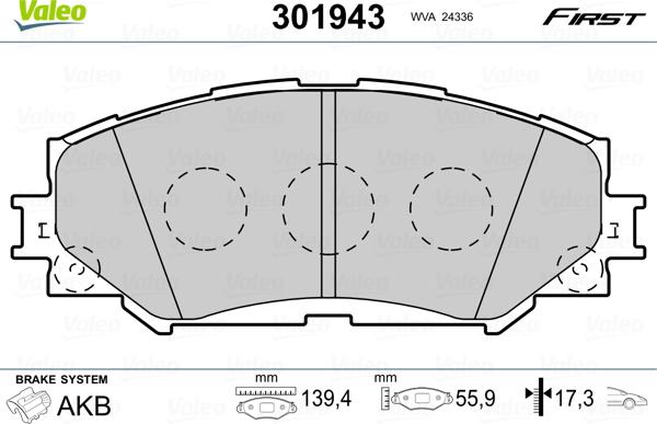 VALEO 301943 - Гальмівні колодки, дискові гальма autozip.com.ua