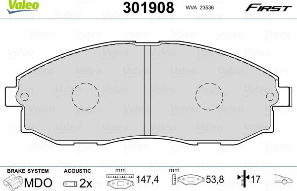 Valeo 301908 - Гальмівні колодки, дискові гальма autozip.com.ua