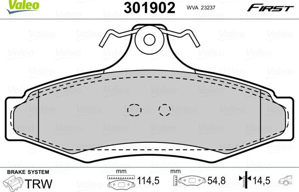 VALEO 301902 - Гальмівні колодки, дискові гальма autozip.com.ua