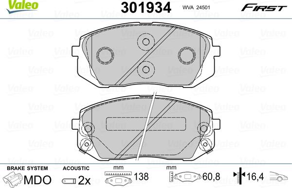 VALEO 301934 - Гальмівні колодки, дискові гальма autozip.com.ua