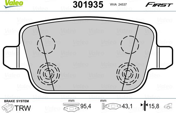 VALEO 301935 - Гальмівні колодки, дискові гальма autozip.com.ua