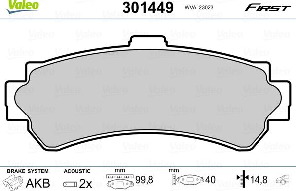 Valeo 301449 - Гальмівні колодки, дискові гальма autozip.com.ua