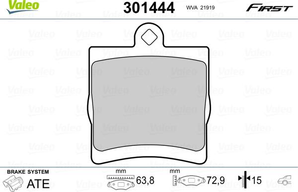 VALEO 301444 - Гальмівні колодки, дискові гальма autozip.com.ua