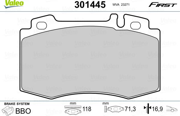 Valeo 301445 - Гальмівні колодки, дискові гальма autozip.com.ua