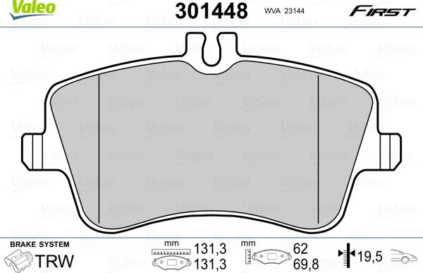 Valeo 301448 - Гальмівні колодки, дискові гальма autozip.com.ua