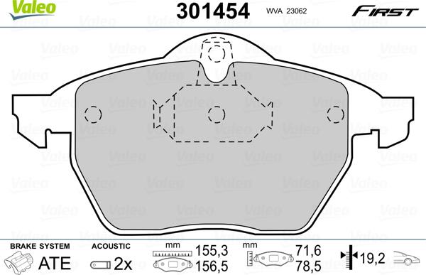 VALEO 301454 - Гальмівні колодки, дискові гальма autozip.com.ua