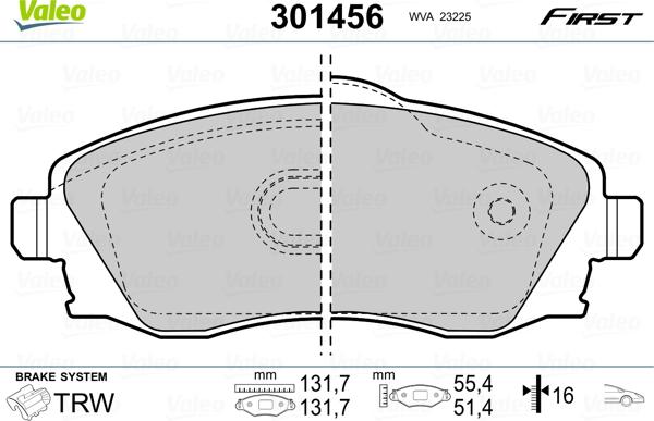 VALEO 301456 - Гальмівні колодки, дискові гальма autozip.com.ua