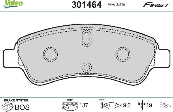 VALEO 301464 - Гальмівні колодки, дискові гальма autozip.com.ua