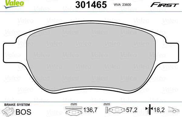 VALEO 301465 - Гальмівні колодки, дискові гальма autozip.com.ua