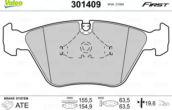 VALEO 301409 - Гальмівні колодки, дискові гальма autozip.com.ua