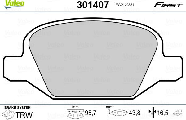 VALEO 301407 - Гальмівні колодки, дискові гальма autozip.com.ua