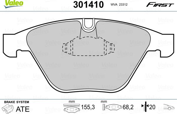 Valeo 301410 - Гальмівні колодки, дискові гальма autozip.com.ua