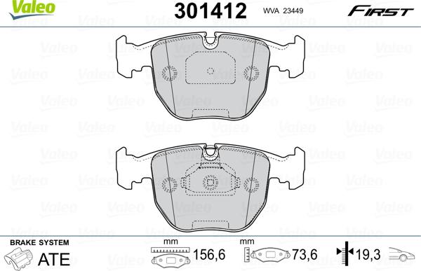 VALEO 301412 - Гальмівні колодки, дискові гальма autozip.com.ua