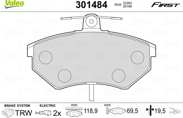 VALEO 301484 - Гальмівні колодки, дискові гальма autozip.com.ua