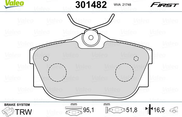 Valeo 301482 - Гальмівні колодки, дискові гальма autozip.com.ua