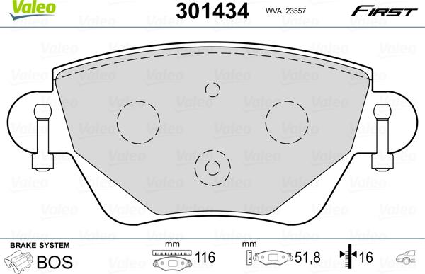 VALEO 301434 - Гальмівні колодки, дискові гальма autozip.com.ua