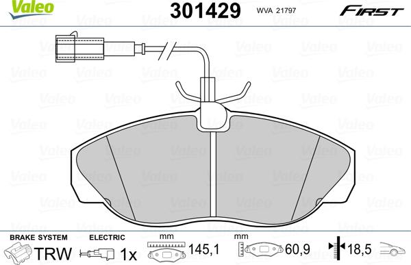 VALEO 301429 - Гальмівні колодки, дискові гальма autozip.com.ua