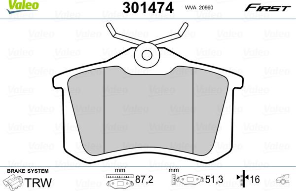 VALEO 301474 - Гальмівні колодки, дискові гальма autozip.com.ua