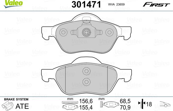 Valeo 301471 - Гальмівні колодки, дискові гальма autozip.com.ua