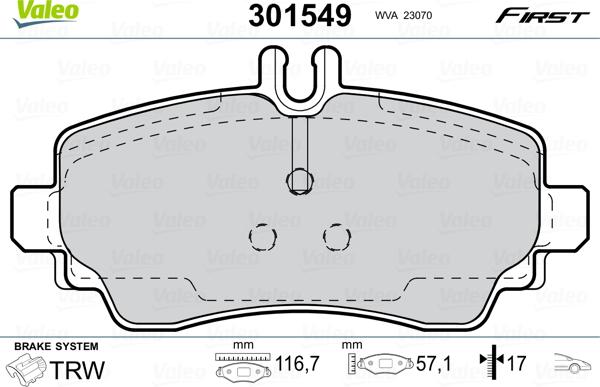 Valeo 301549 - Гальмівні колодки, дискові гальма autozip.com.ua