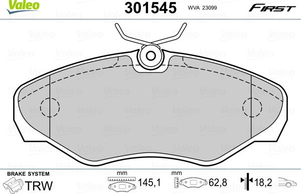 VALEO 301545 - Гальмівні колодки, дискові гальма autozip.com.ua