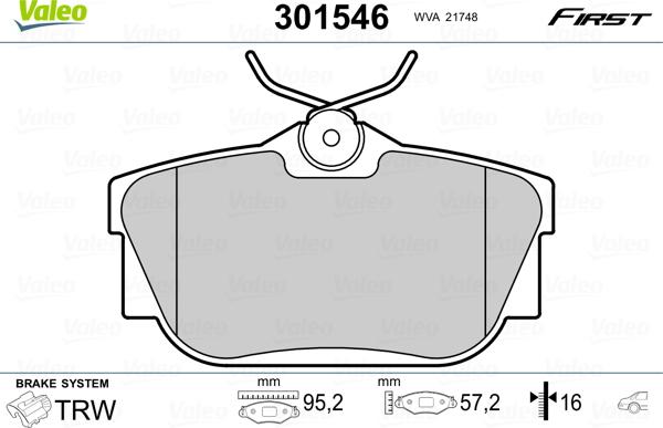 VALEO 301546 - Гальмівні колодки, дискові гальма autozip.com.ua