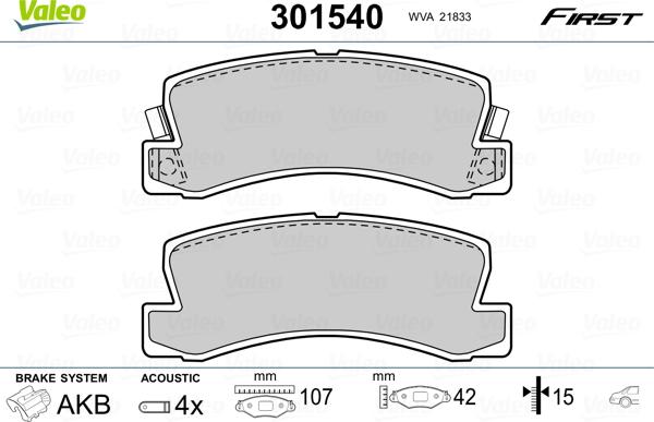VALEO 301540 - Гальмівні колодки, дискові гальма autozip.com.ua