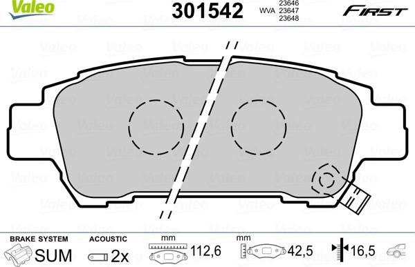 Valeo 301542 - Гальмівні колодки, дискові гальма autozip.com.ua