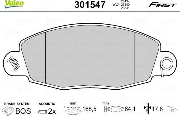 Valeo 301547 - Гальмівні колодки, дискові гальма autozip.com.ua